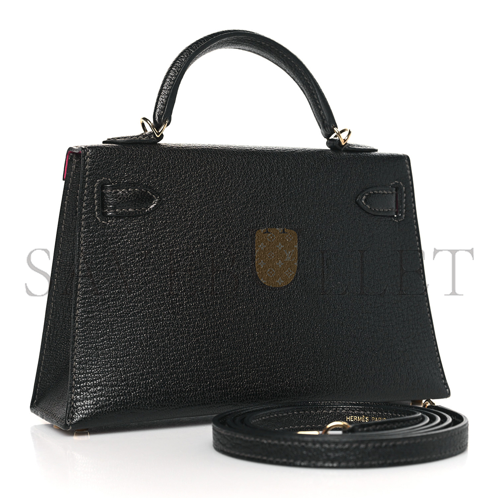 H**mes master chevre mysore horseshoe mini kelly ii sellier black rose mexico (19*12*5.5cm)
